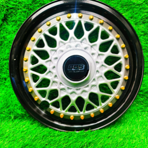 55e bbs wheelcup silver blackrim goldrivets